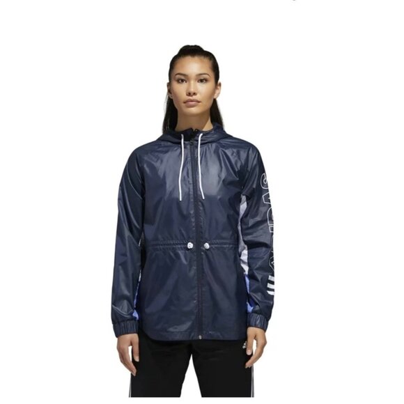 adidas Jackets & Blazers - Adidas Outline Legend Ink Windbreaker Black Lightweight Hooded Jacket Size L